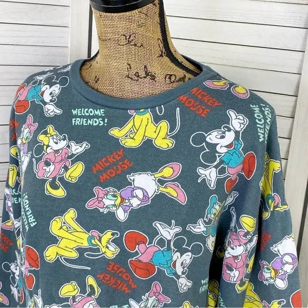 Disney‎ Mickey Mouse And Friends Crop Sweatshirt Gray Multi Medium - Image 5