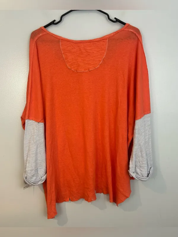 NWT We The Free People Star Henly Orange & Grey Distressed Oversized Top Small - Image 8