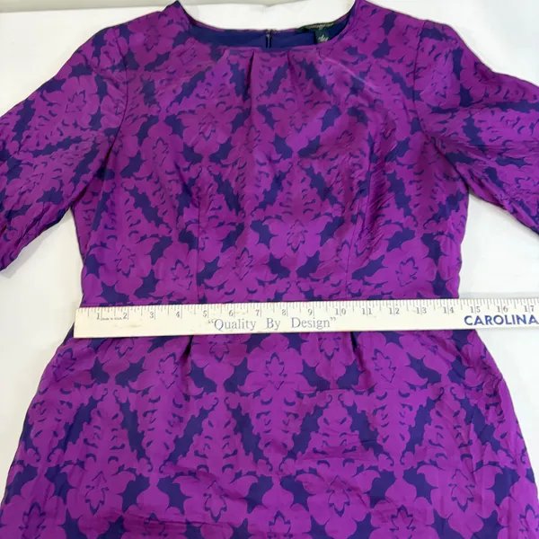 Banana Republic Purple Damask Silk Blend Sheath Dress Short‎ Puff Sleeve Size 4 - Image 11