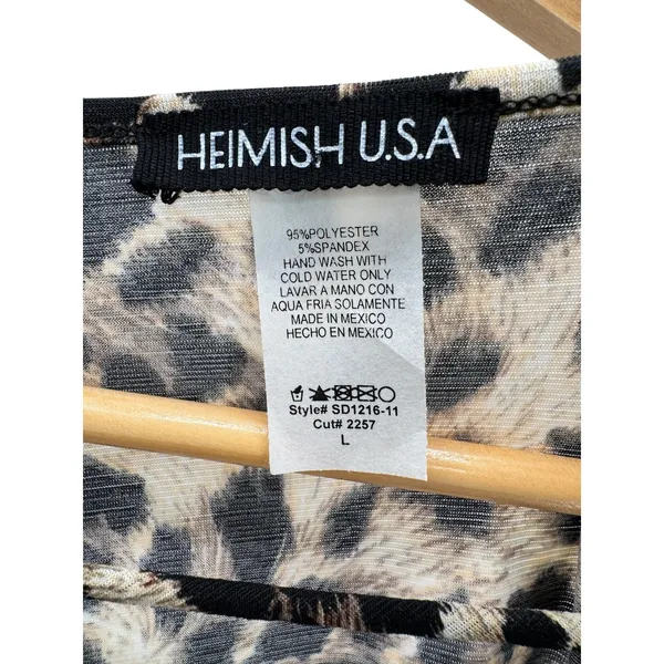 Leopard Print Mini Dress‎ L Animal Print Knit Criss Cross Neckline Casual Boho - Image 3