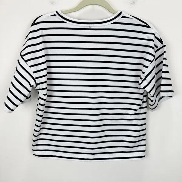 Madewell Everyday Boxy Crop Tee Short Striped Cotton White Relaxed XXS NWT - Image 11