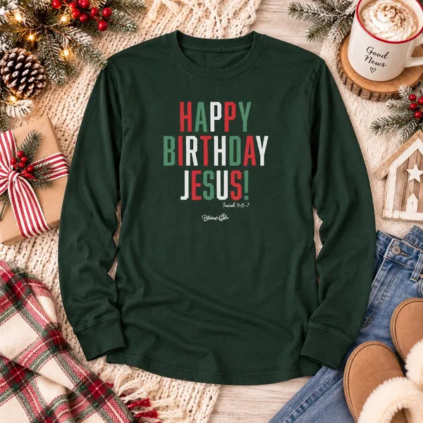 Blessed Girl Womens Happy Birthday Jesus Christmas Long Sleeve Tee Green Size L - Image 2