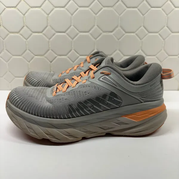 Hoka One One Bondi 7 Running Shoes Women 9 Grey Orange Cushioned 1110519 HMSH - Image 2