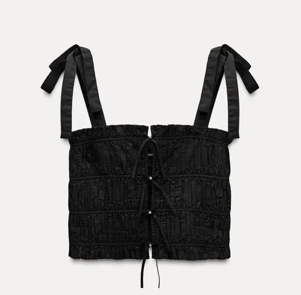 ZARA Poplin Top with Bow and Jewels - Image 2
