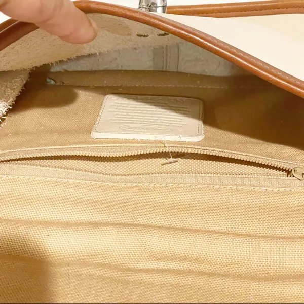 Brighton Vintage Leather Beige Cream‎ Pebbled Brown Trim Braided Crossbody Bag - Image 3