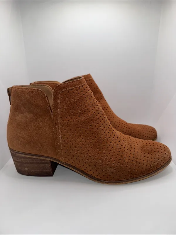 Susina Kyle-Lea Perforated Suede Ankle Bootie Boots Women’s 10 Tan - Image 2