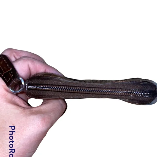Brighton‎ Black Pebbled Leather Coin Purse Brown Croc Trim Heart Accent Wallet - Image 3
