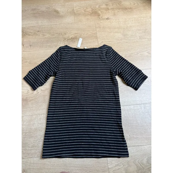 NWT Womens Madewell Ribbed Boat neck Tee black white Stripe stretch cotton XS - Image 3
