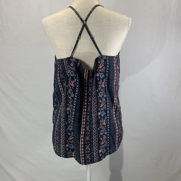 Hollister Criss Cross Navy Blue Embroidered Cami Tank Size Large - Image 6
