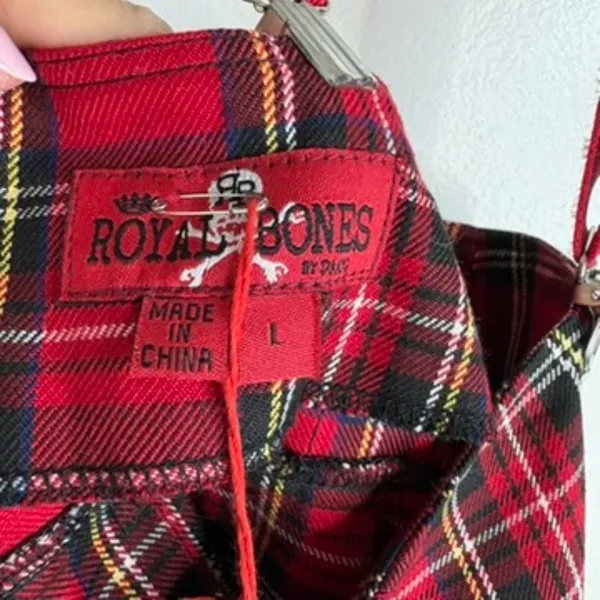 Royal Bones Red Plaid Suspender Mini Skirt Goth Punk Grunge Pleated NWT Size L - Image 2