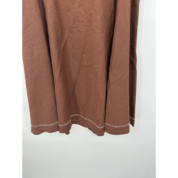 Coldwater Creek‎ Brown Linen Blend Maxi Skirt Size L Stitch Detail Hem AN18 - Image 3