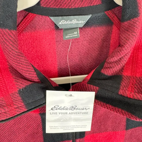 Eddie Bauer NWT Red Black Buffalo Plaid 1/4 Zip Lightweight Fleece Pullover Sz M - Image 4
