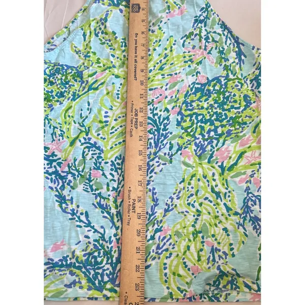 Lilly Pulitzer Blue Green Pink Coral Print‎ Cotton Halter V-Neck Tank Top Small - Image 5