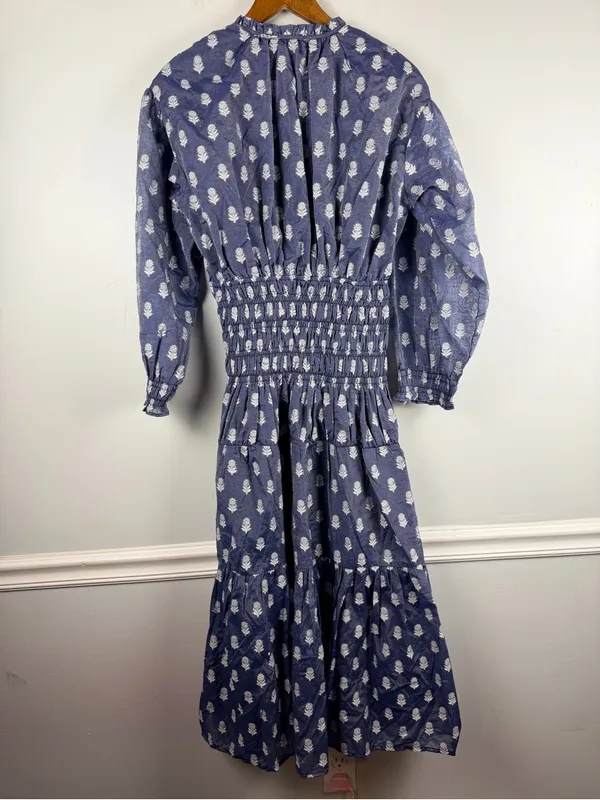 Madison Matthew’s Block Print Smocked Waist midi dress long sleeves size medium - Image 6