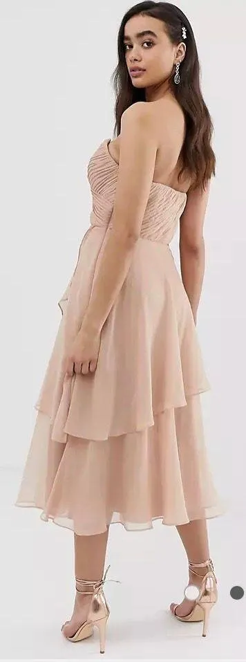 ASOS NWT DESIGN Bridesmaid bandeau midi dress with soft layered skirt - Image 2