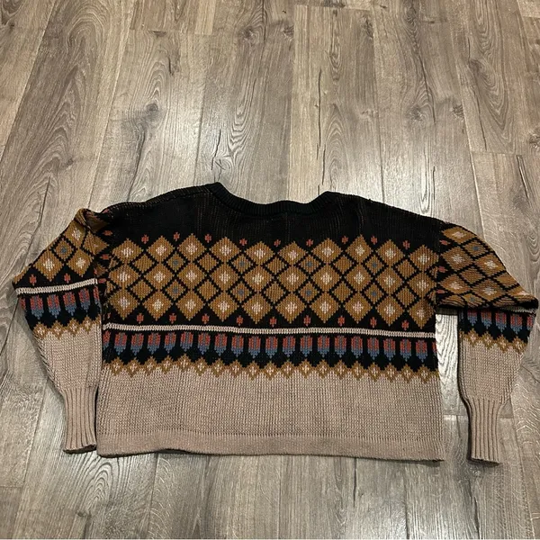 Gimmicks By Bke Buckle Women's Sweater Size M Fair Isle Cropped Oversized Boho - Image 5