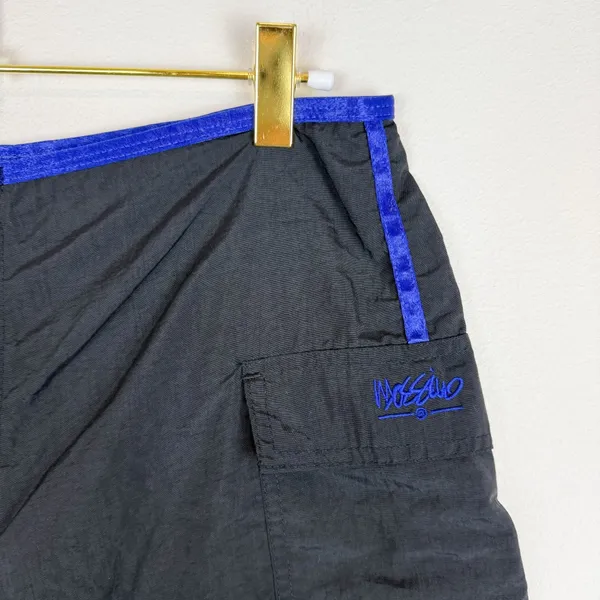 Vintage Y2K Mossimo‎ Black Blue Nylon Mid Rise Mini Shorts Zip Front Size Small - Image 2