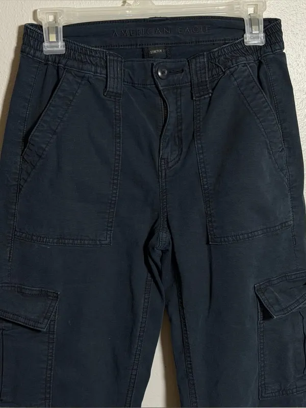 American Eagle Women Stretch Dark Navy Cargo Baggy Pants Utility Style‎ size 0 - Image 4