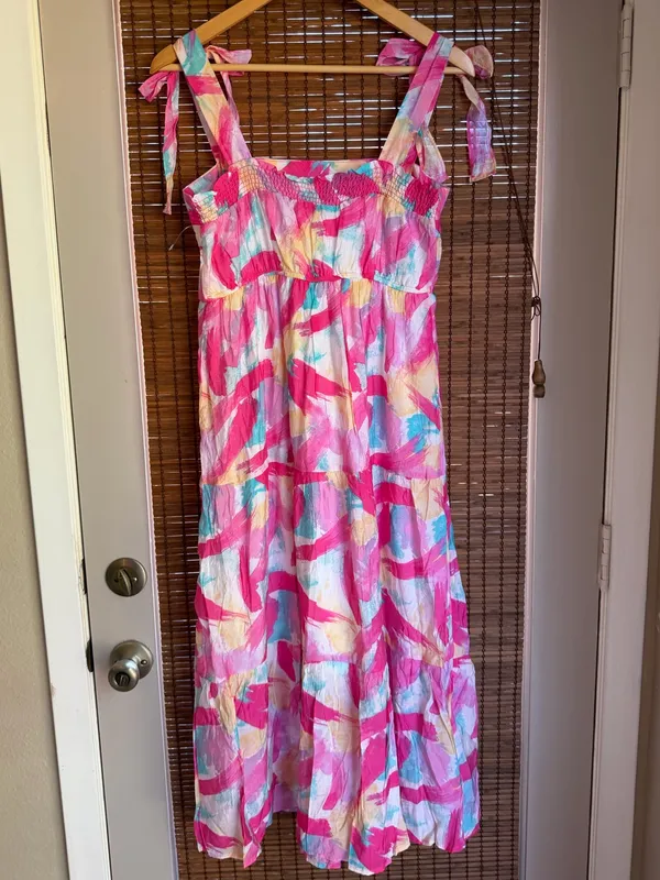 Blu Pepper Brush Stroke Print Tiered Midi Dress Size Medium NWT - Image 8