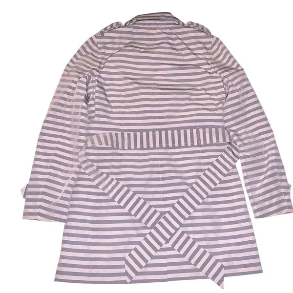Banana Republic Trench Coat‎ Women S Gray White Stripe Belted Preppy Nautical - Image 5