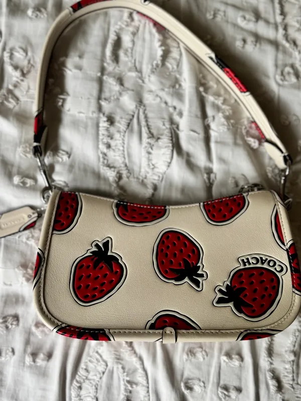 Coach Cream Leather Crossbody with Red Strawberry Print - Image 8