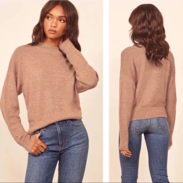 Reformation Sweater Elle Ribbed‎ Marled Mock-Neck Yak Winter Toffee XS GUC - Image 8