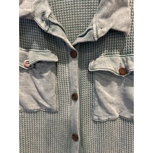 Bucketlist Womens Sage Green Waffle Knit Button Up Shacket Shirt Large‎ Thermal - Image 4