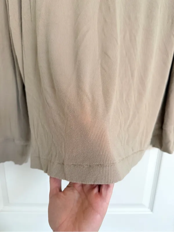 SKIMS Ribbed Comfort Cardigan Pocket Front Size Large L Taupe Tan - Image 5