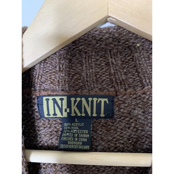 Vintage Sweater Womens Large VNeck Wool Blend Kangaroo Pocket Brown In Knit - Image 5
