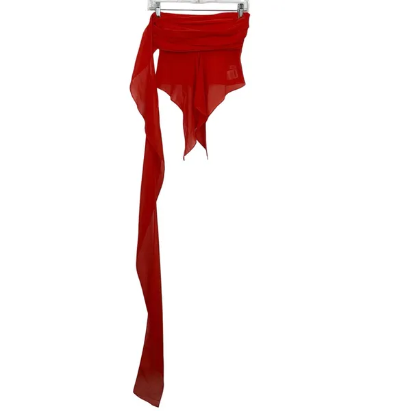 NEW Danielle Guizio Red Poppy Chiffon Wrap Around Ruffle Drape Crop Top Size XS - Image 2