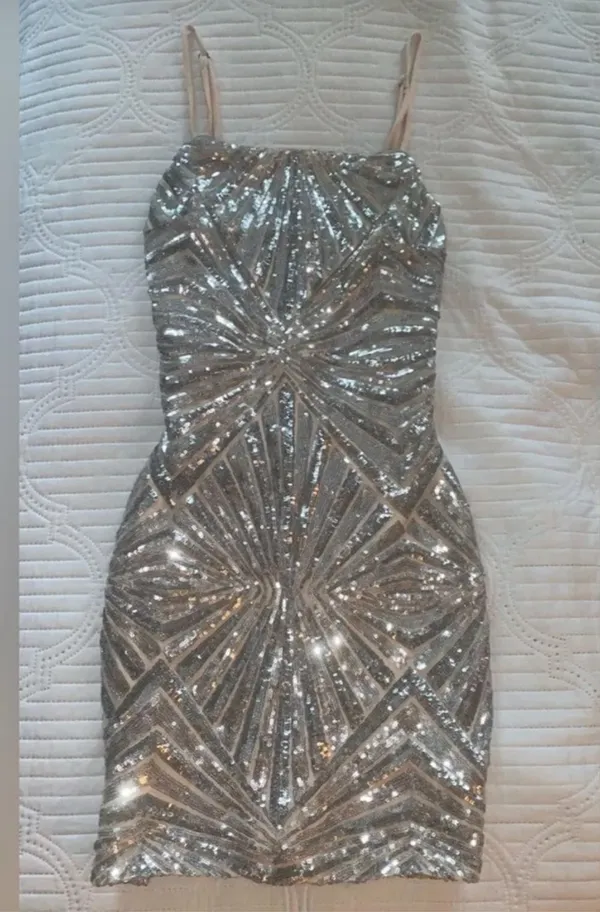Lulus Silver Sequin Dress - Image 3