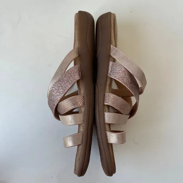 Patrizia Y2K Glitter Sandals Womens Sz 6.5 Rose Gold Boho Resort Euro Summer - Image 4