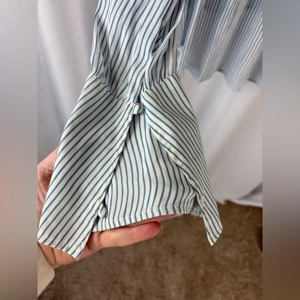 FREE PEOPLE Modern Muse Striped High Low Blouse Size Small Oversized EUC 631‎ - Image 5