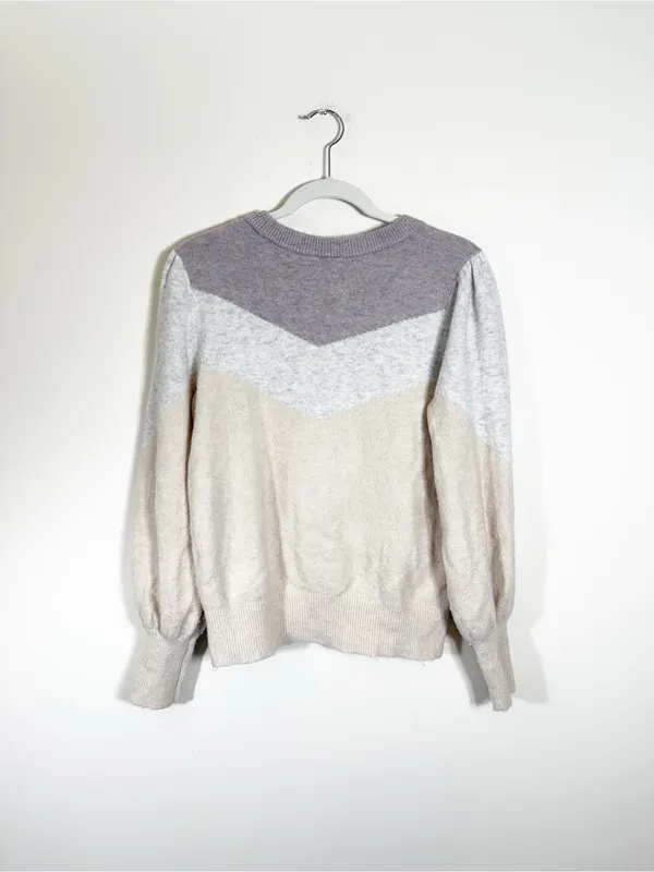 Ann Taylor Factory Colorblock Neutral Sweater Cream Purple Size Medium - Image 2