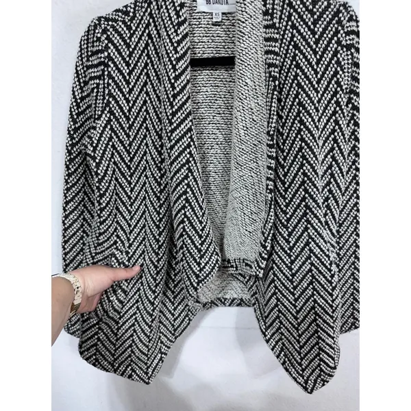 BB Dakota XS Open Front‎ Cardigan Chevron Chunky Knit Drape Boho Black White - Image 2