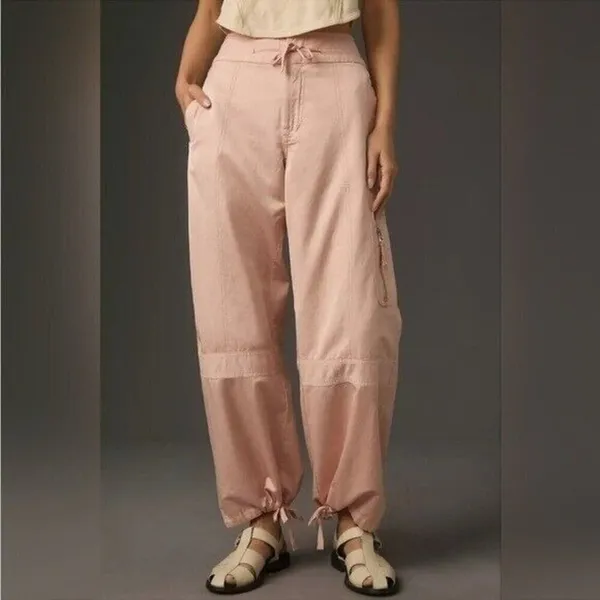 ANTHROPOLOGIE Pilcro Satin Cargo Parachute Pants Pink Combo Size 31 NEW - Image 2