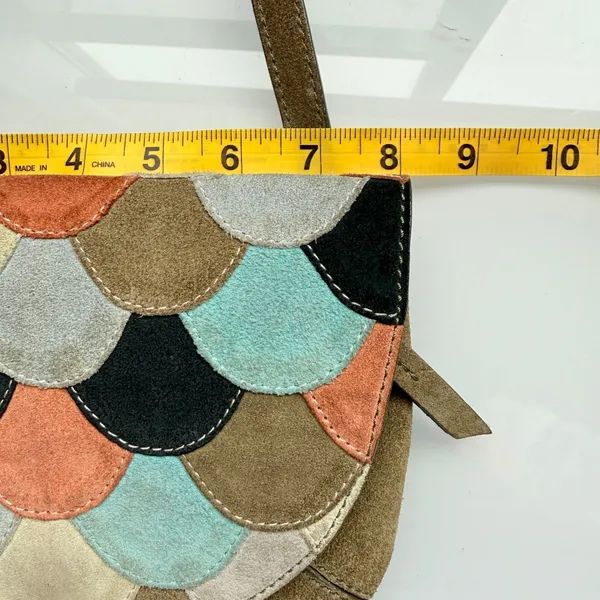 Multicolor Suede‎ Scalloped Patchwork Crossbody Bag Mermaid Boho Brown - Image 8