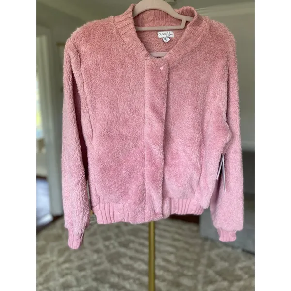 Olivia Sky Blush Bomber Jacket‎ Fuzzy Cozy Winter Buttery Soft Zip Baddie NWTs M - Image 2