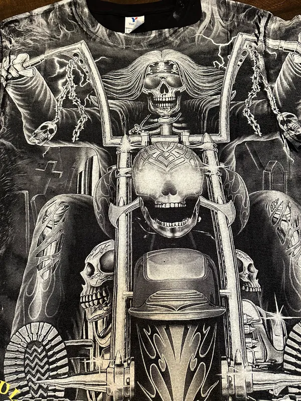 Huatulco Mexico Black Skull Motorcycle AOP Ride or Die Graphic Shirt-Men’s Med - Image 3