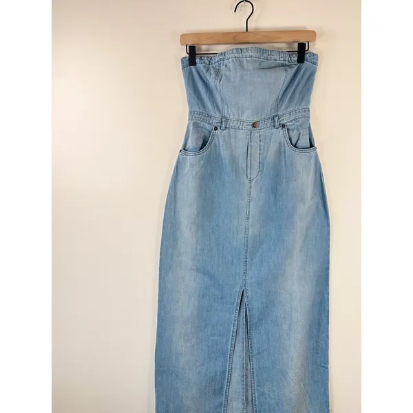 NWT Free People Dress Blue Picture Perfect Midi Denim Strapless Jean Size 2 - Image 6