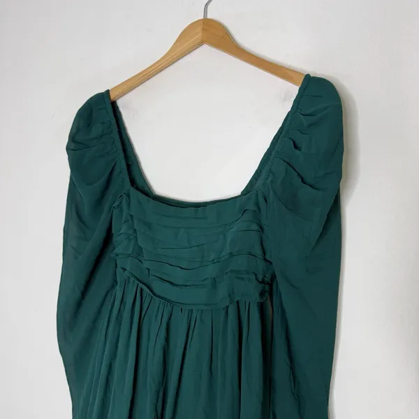 Abercrombie & Fitch Green Ruched Babydoll Mini Dress Small Tall - Image 7