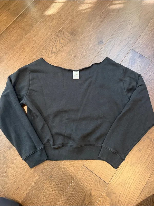 PINK Victoria's Secret Off-Shoulder Black Sweatshirt Medium - C28-013 - Image 7