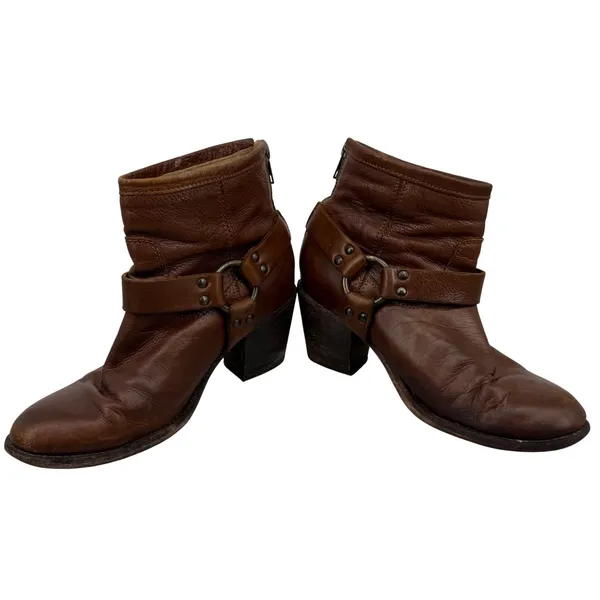 Frye Tabitha Phillip Harness Brown Leather Ankle Boots Back Zip 7 B Western Boho - Image 3