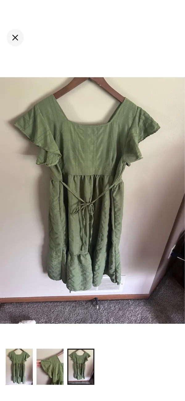 Green Flutter Sleeve Tiered Dress Size M - Image 3