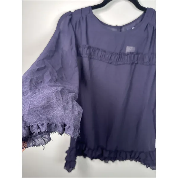 NWT Gap 2009 Top Womens Medium Blue Sheer‎ 3/4 Sleeve Blouse Lightweight - Image 11