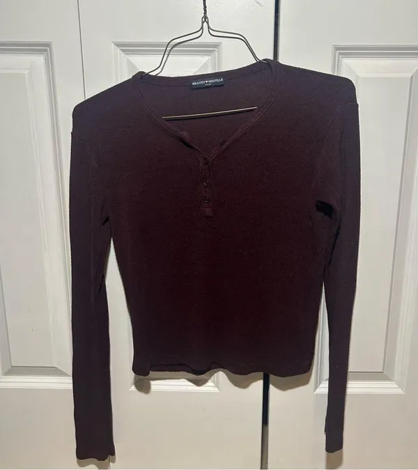 Brandy Melville Burgundy Henley - Image 2