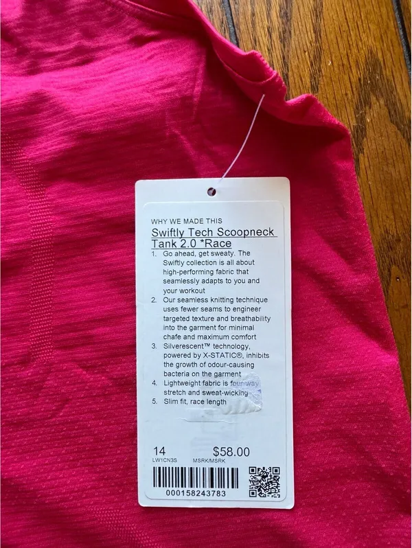 Lululemon Swiftly Tech Scoopneck Tank 2.0 Race Mulberry Spark Size 14 NWT - Image 4