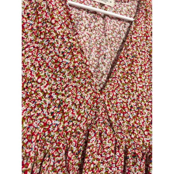 Natural Life Babydoll Mini Dress Floral Red V-Neck Pockets M - Image 4