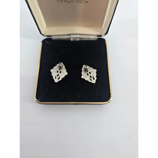 Monet Jewelry Set Women OS Art Deco Rhinestone Bracelet Stud Earrings Silver * - Image 3