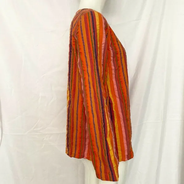 Size 8 Liz Claiborne Striped Popover Long Sleeve Top 70's Boho‎ Style - Image 3